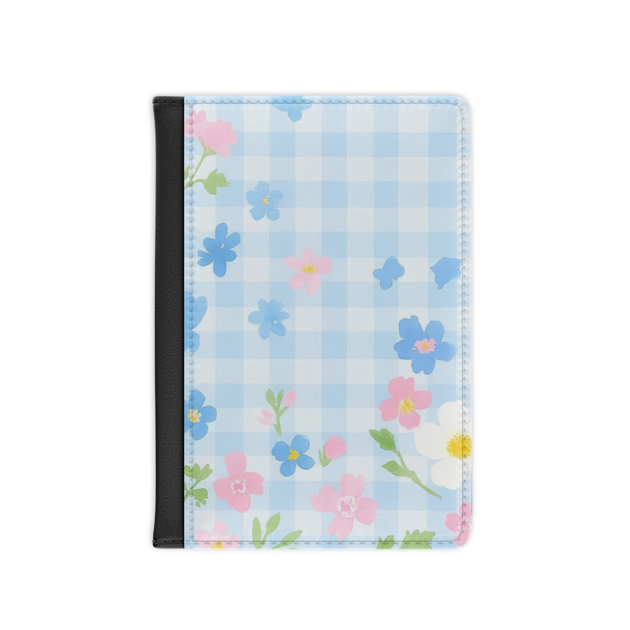 Light Blue Gingham Floral Passport Cover, Artsulli - Art is Long, Life is Short, Accessories, Size, 3.9" x 5.8", Color, Black, , , 65626839315324561896