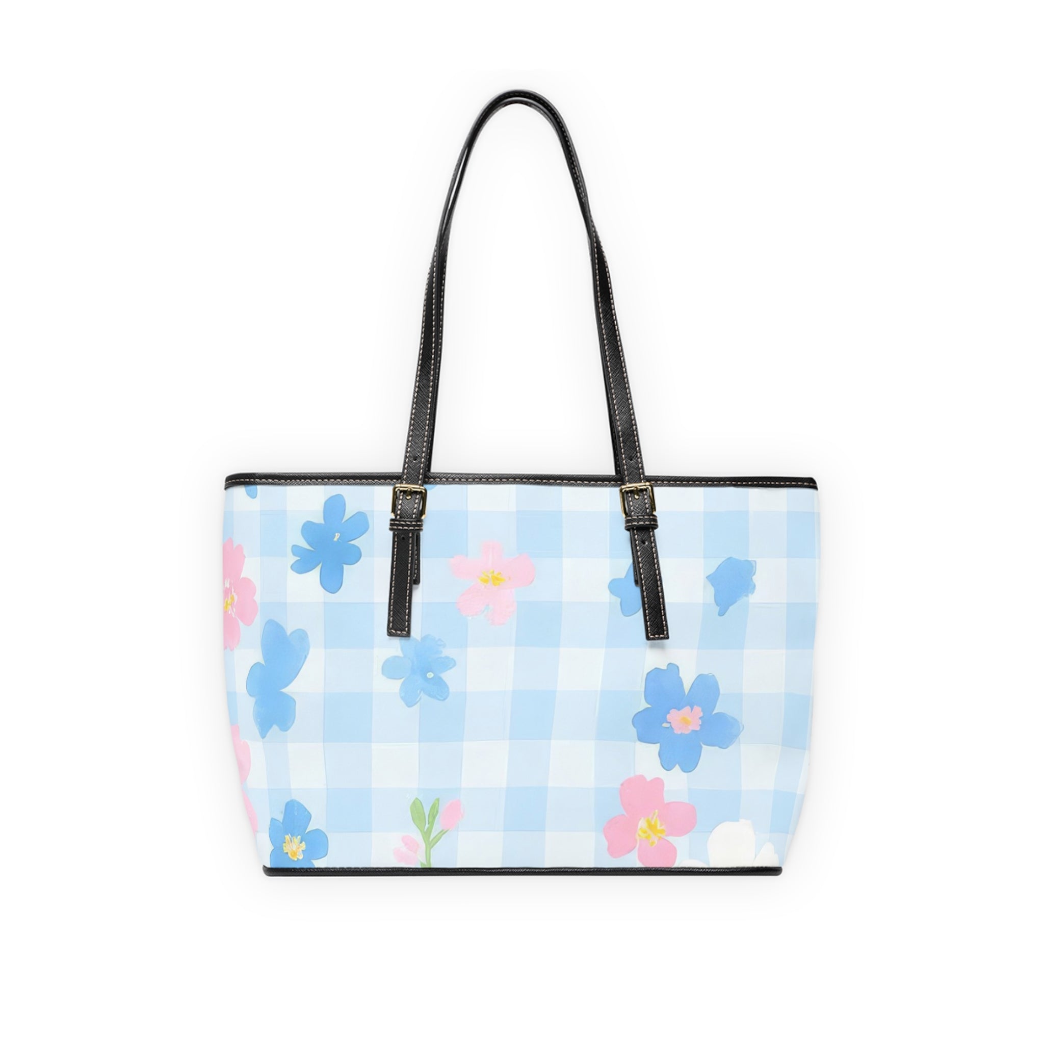 Light Blue Gingham Floral Shoulder Bag, Artsulli - Art is Long, Life is Short, Bags, , , , , , , 