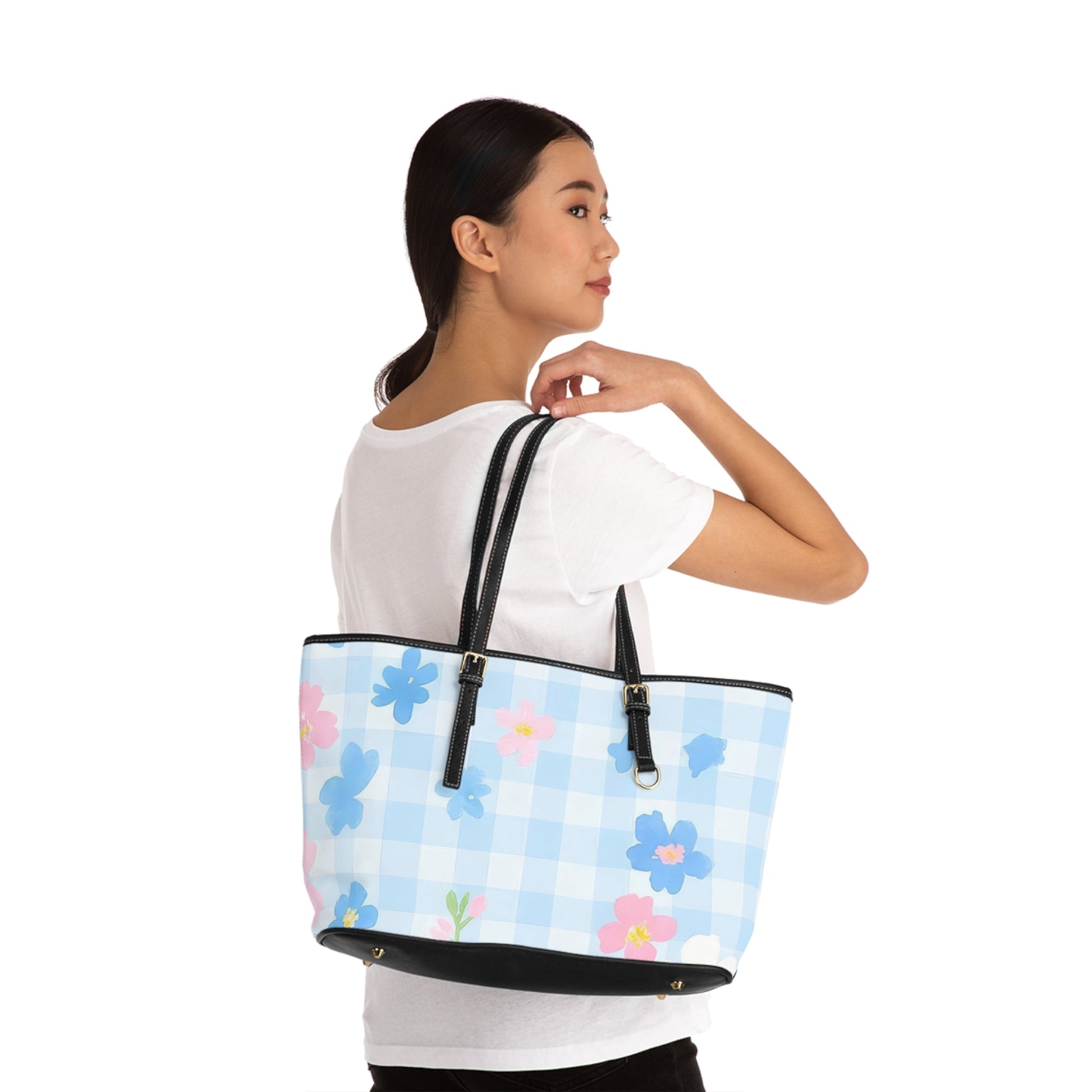 Light Blue Gingham Floral Shoulder Bag, Artsulli - Art is Long, Life is Short, Bags, , , , , , , 