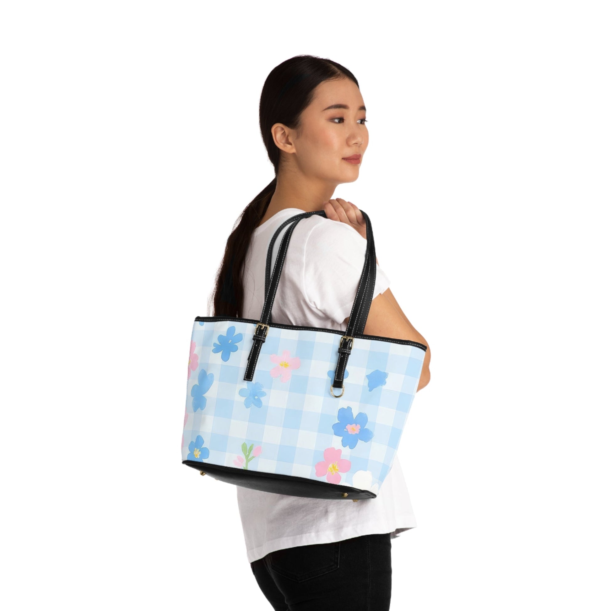 Light Blue Gingham Floral Shoulder Bag, Artsulli - Art is Long, Life is Short, Bags, , , , , , , 