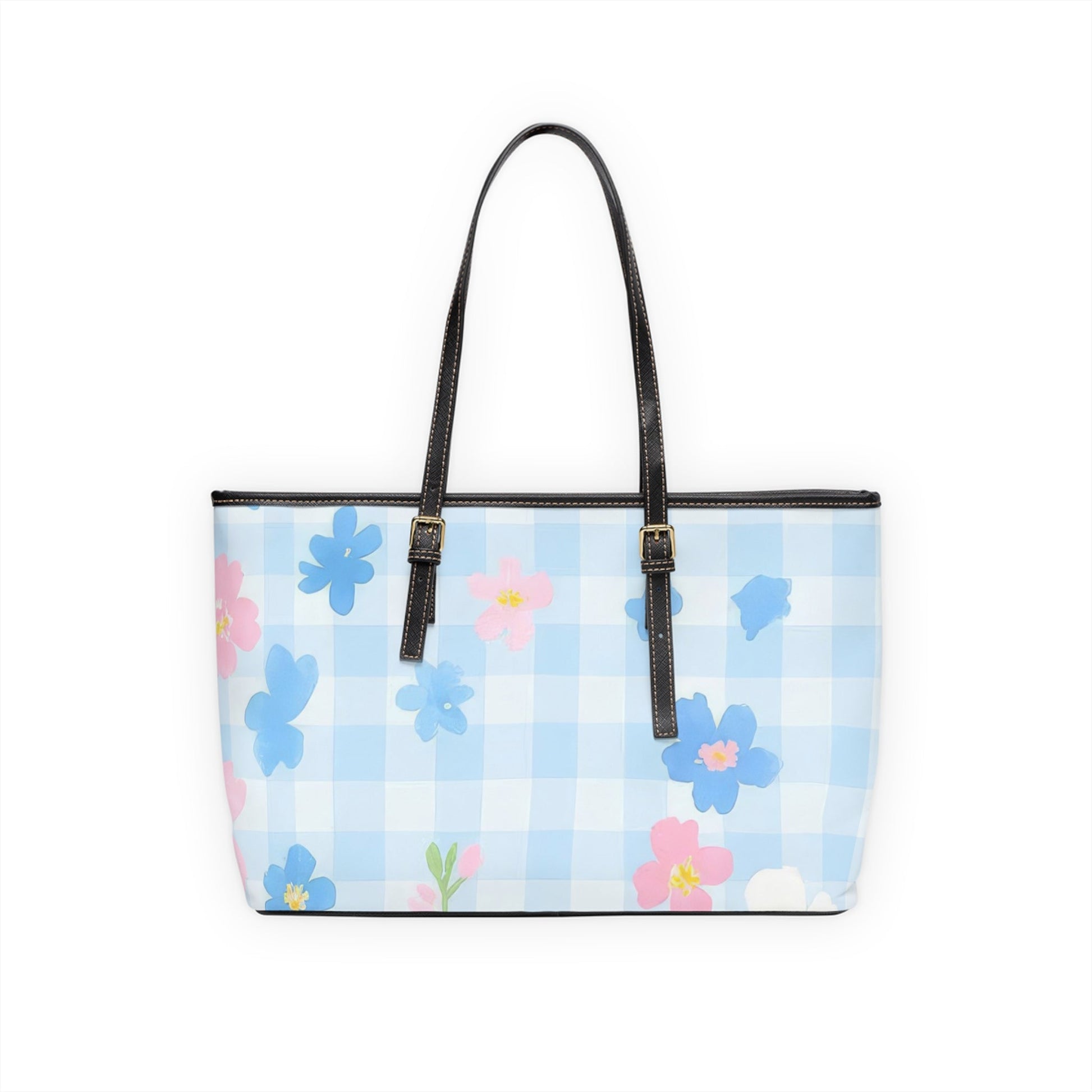 Light Blue Gingham Floral Shoulder Bag, Artsulli - Art is Long, Life is Short, Bags, , , , , , , 
