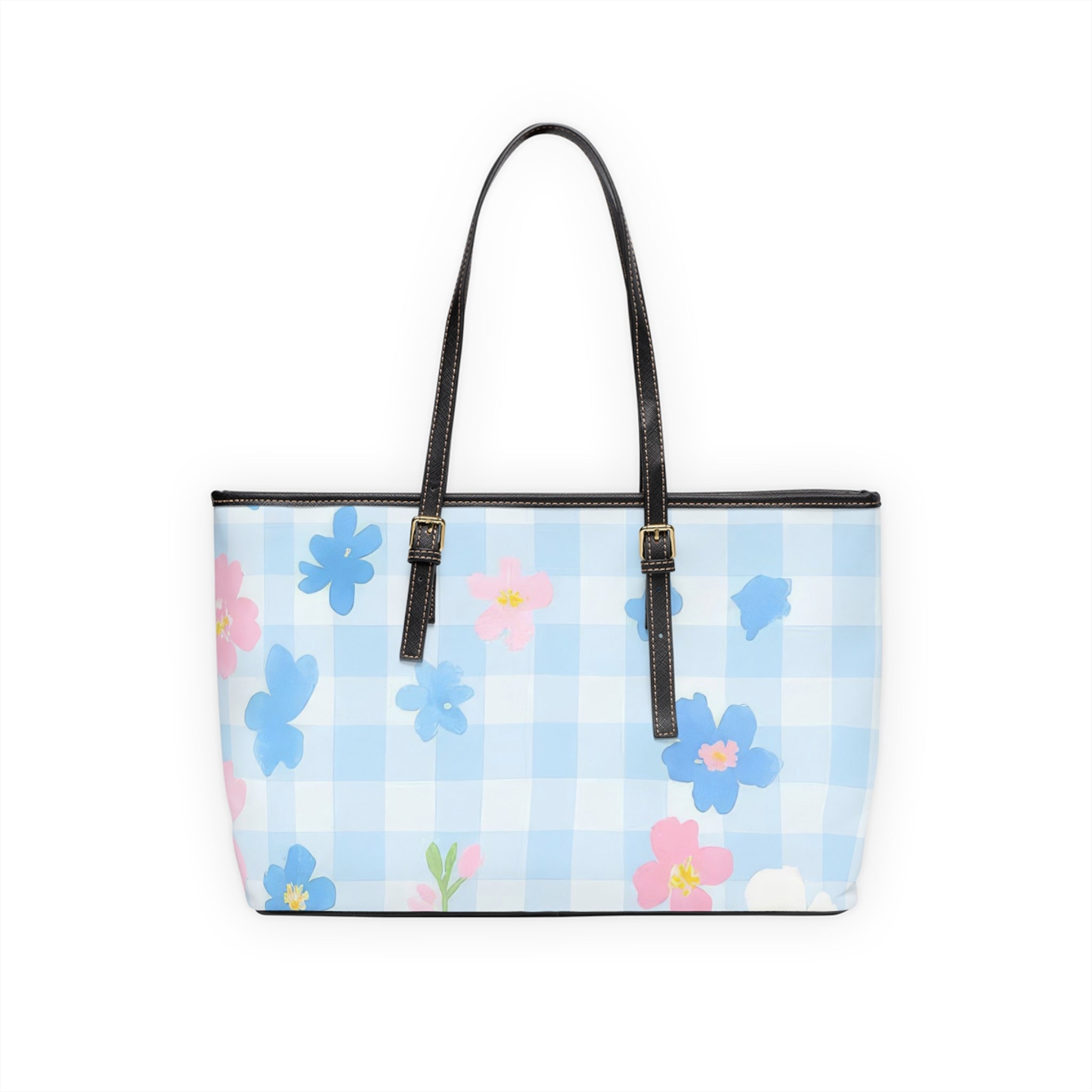 Light Blue Gingham Floral Shoulder Bag, Artsulli - Art is Long, Life is Short, Bags, , , , , , , 