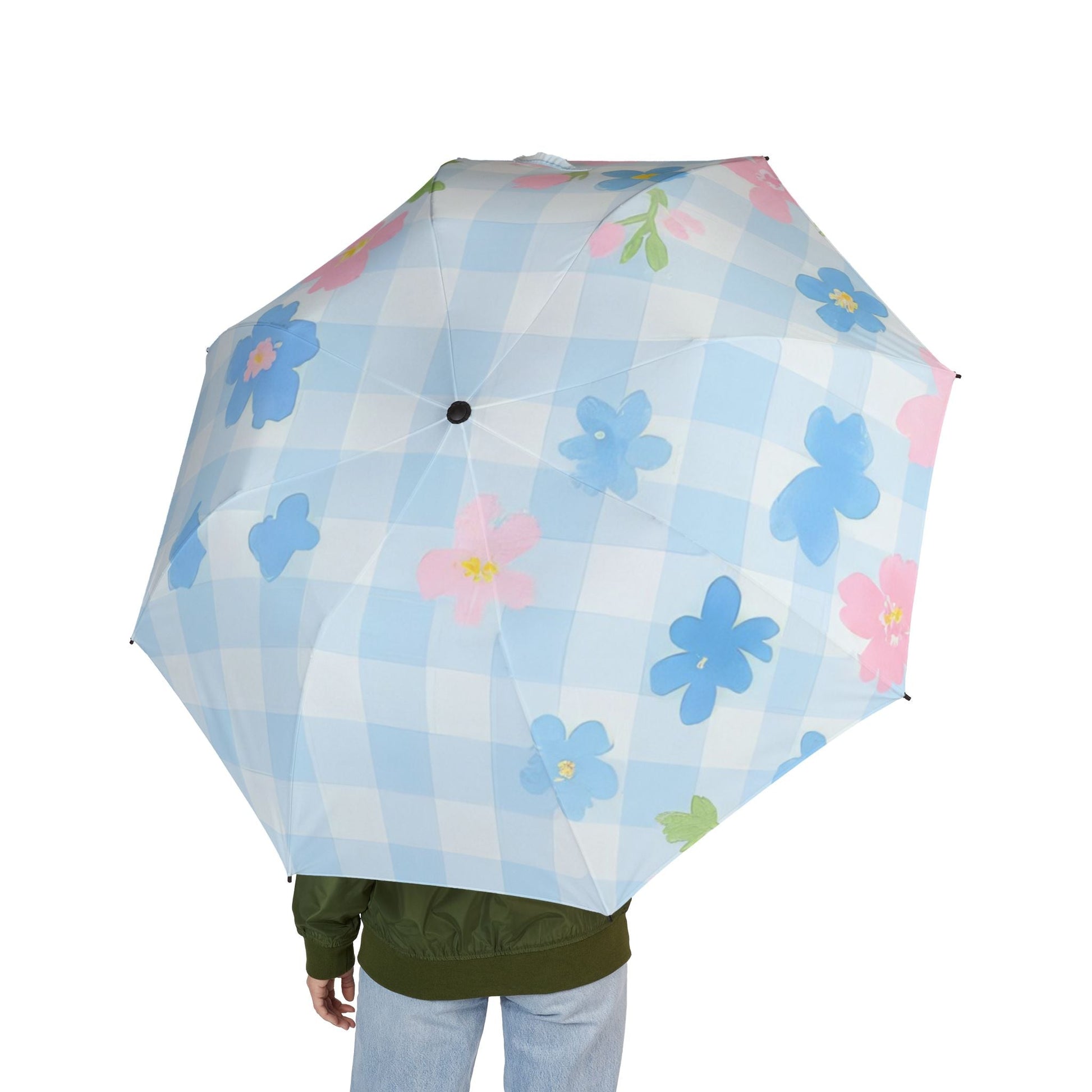 Light Blue Gingham Floral Umbrella, Artsulli - Art is Long, Life is Short, Accessories, , , , , , , 