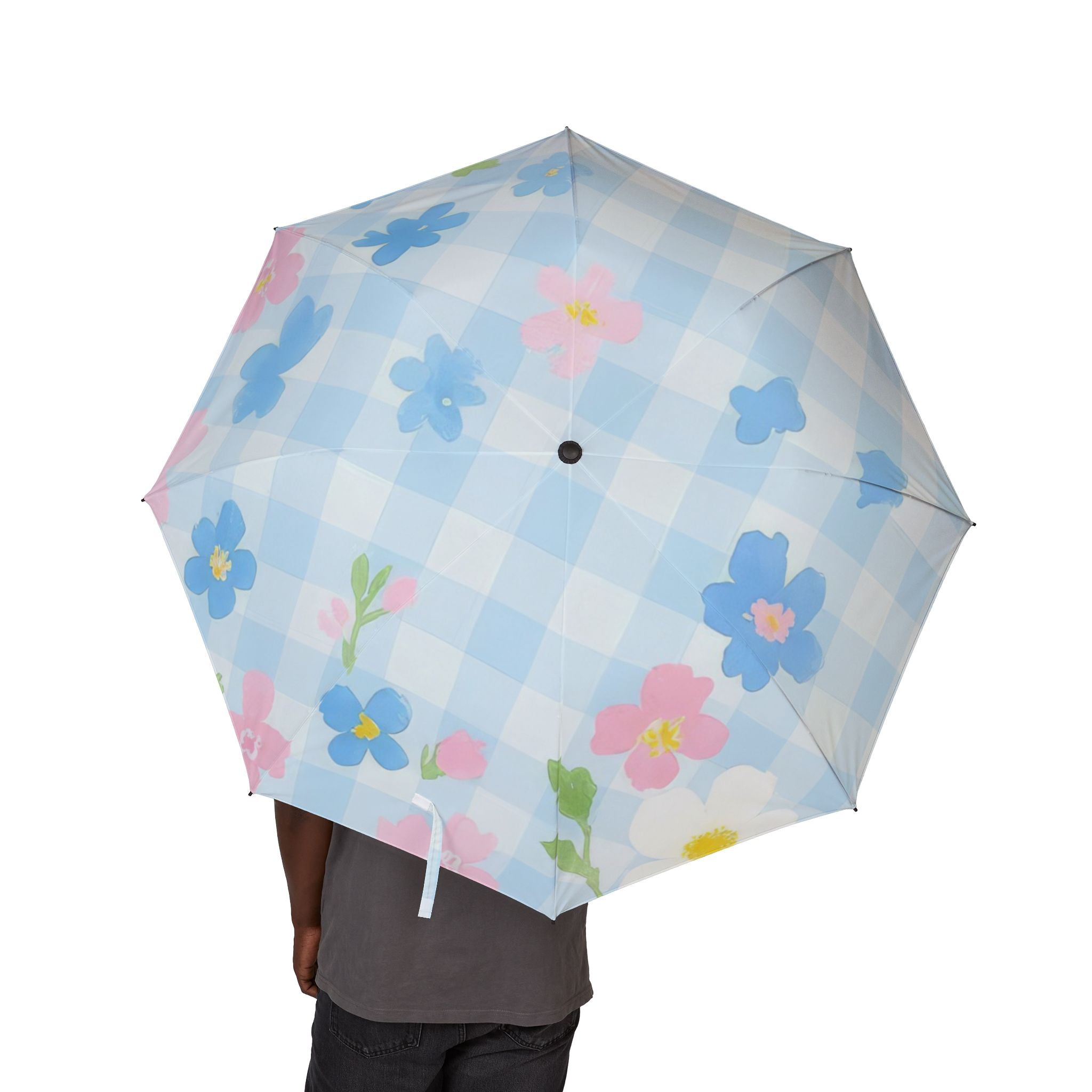 Light Blue Gingham Floral Umbrella, Artsulli - Art is Long, Life is Short, Accessories, , , , , , , 