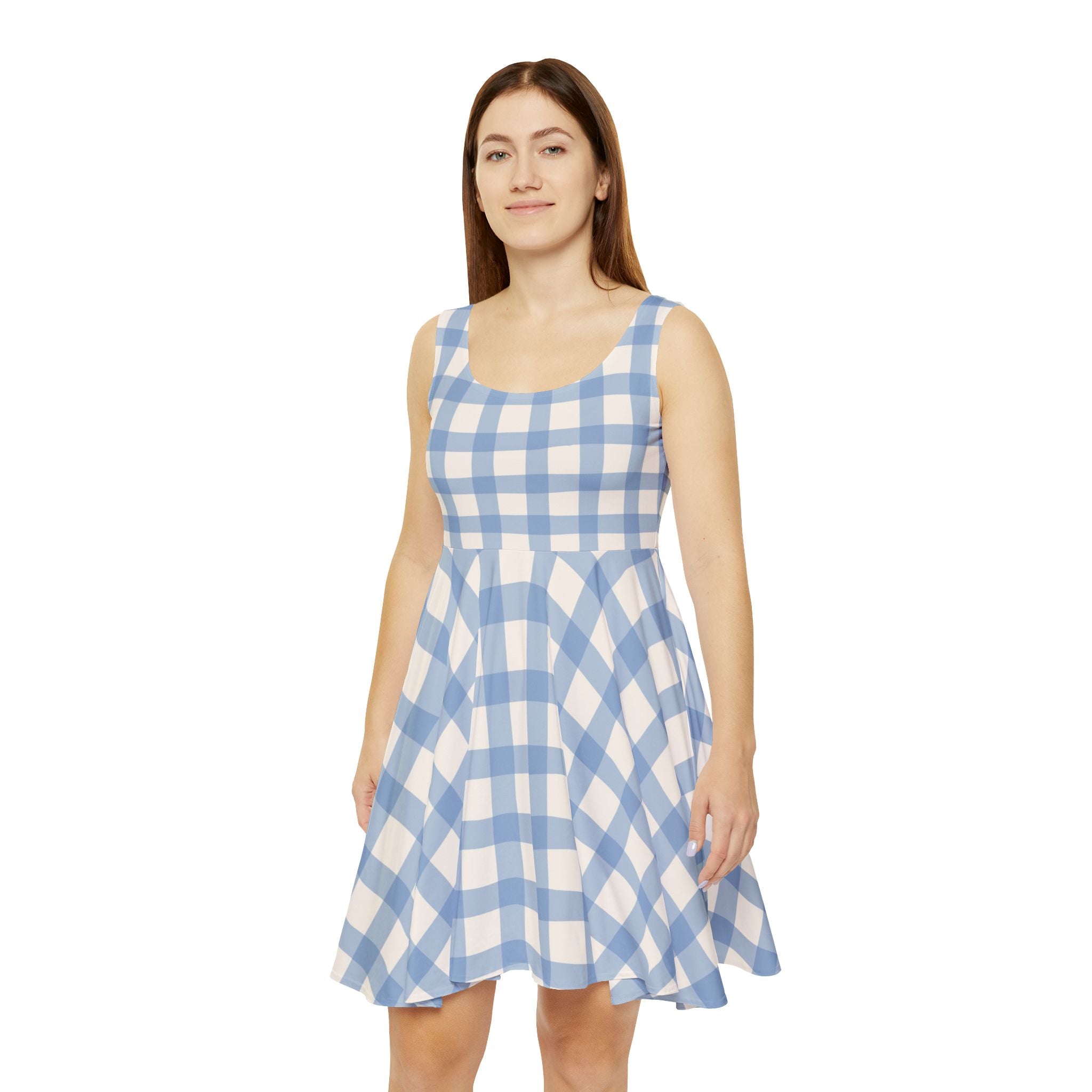 Light Blue Gingham Skater Dress, Artsulli - Art is Long, Life is Short, All Over Prints, , , , , , , 