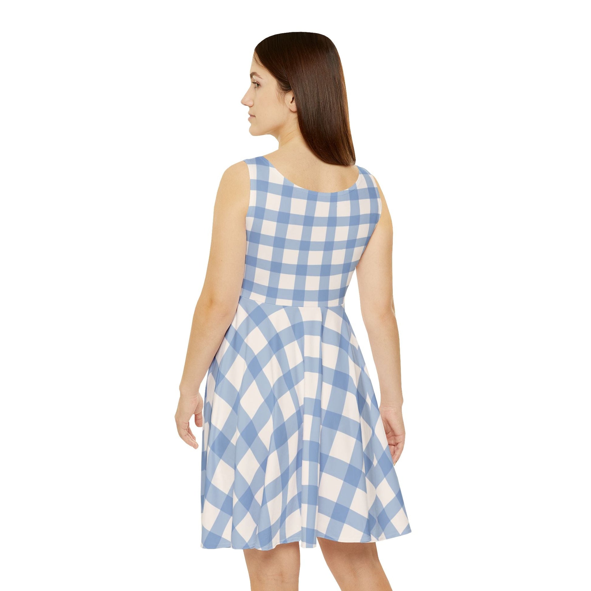 Light Blue Gingham Skater Dress, Artsulli - Art is Long, Life is Short, All Over Prints, , , , , , , 