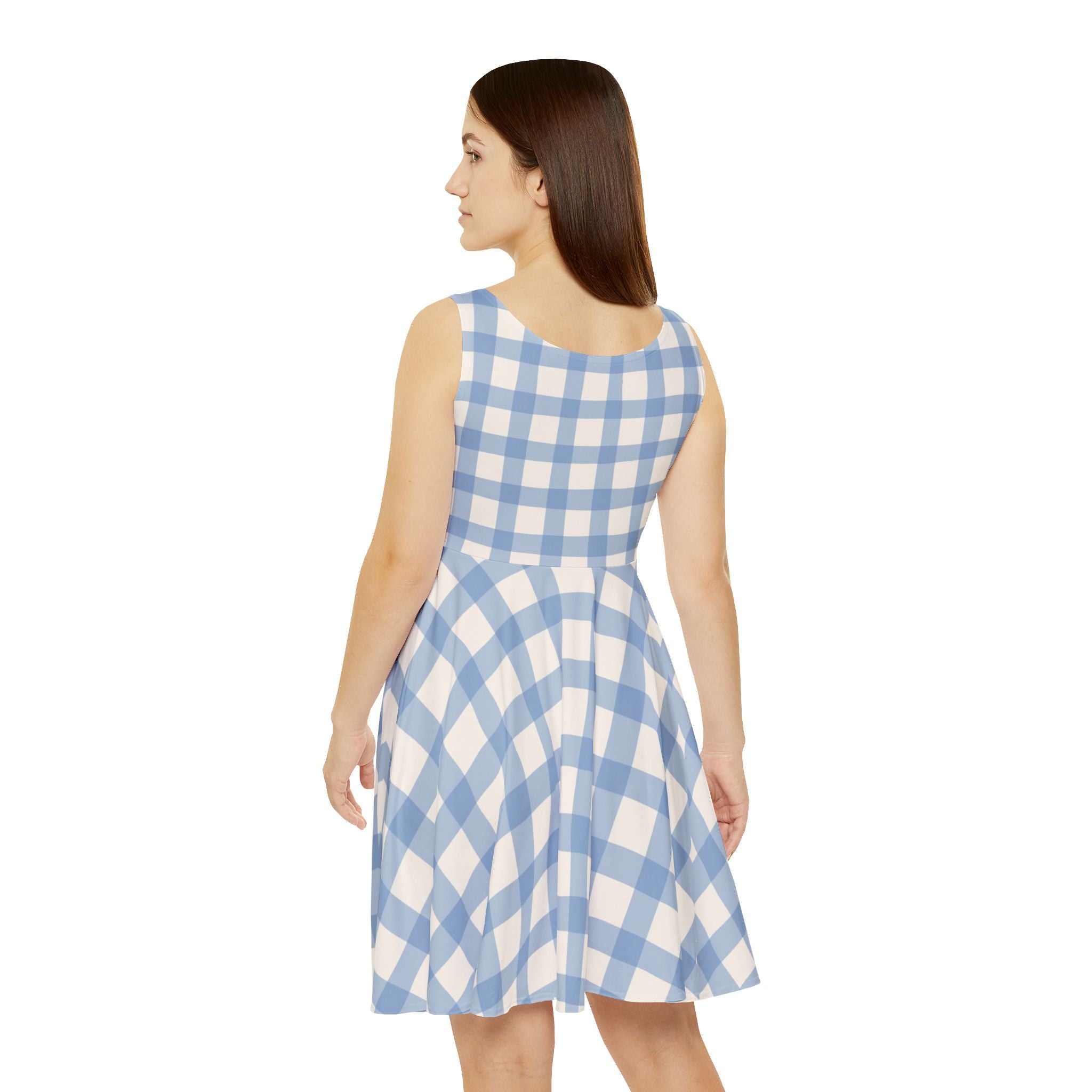 Light Blue Gingham Skater Dress, Artsulli - Art is Long, Life is Short, All Over Prints, , , , , , , 