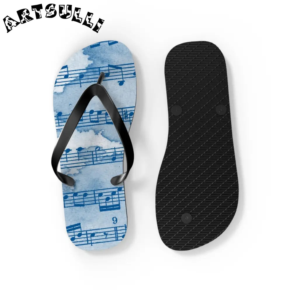 Light Blue Music Note Flip Flops, Artsulli - Art is Long, Life is Short, Shoes, , , , , , , 