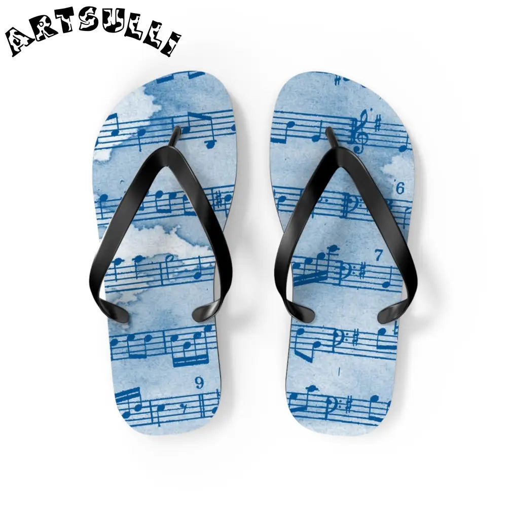 Light Blue Music Note Flip Flops, Artsulli - Art is Long, Life is Short, Shoes, Size, M, Color, Black sole, , , 32537470158429203026
