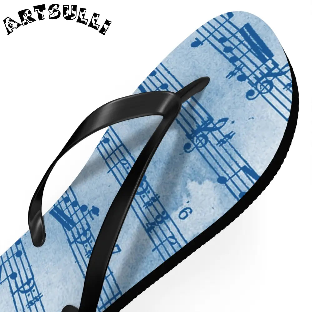 Light Blue Music Note Flip Flops, Artsulli - Art is Long, Life is Short, Shoes, , , , , , , 