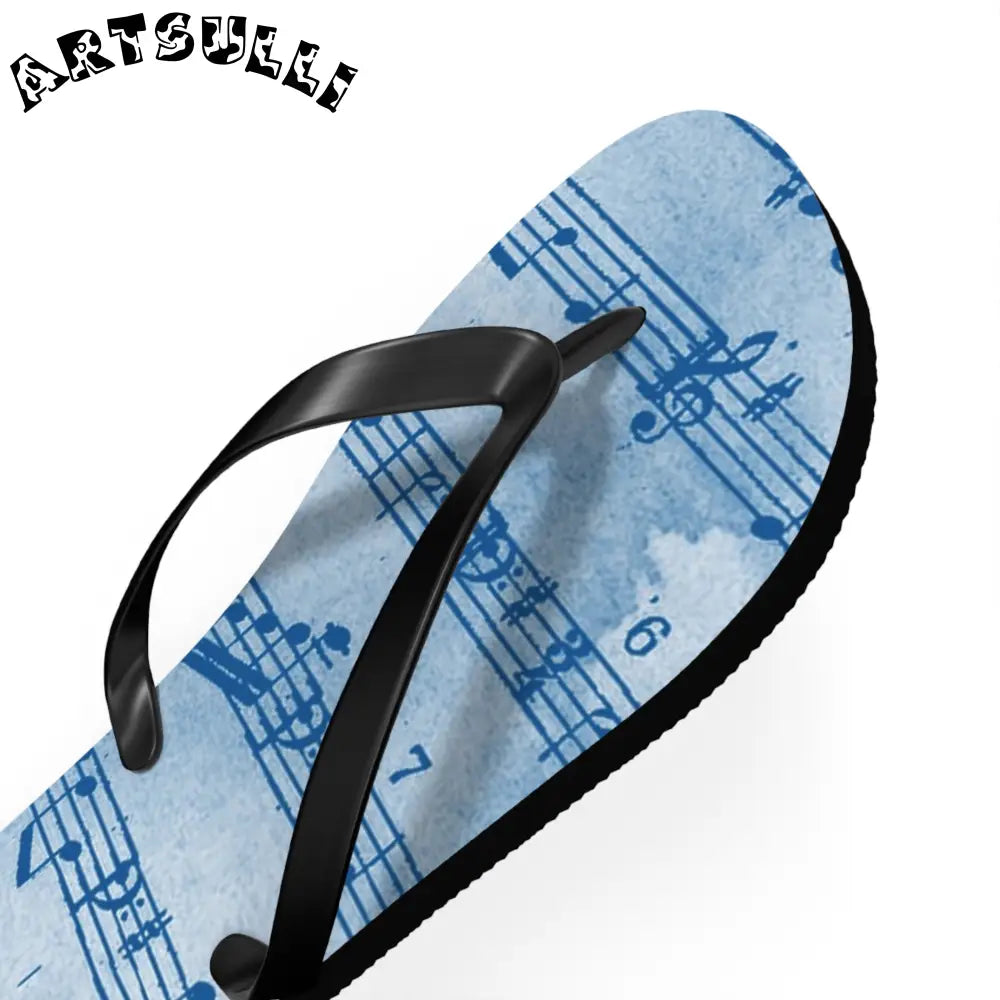 Light Blue Music Note Flip Flops, Artsulli - Art is Long, Life is Short, Shoes, , , , , , , 