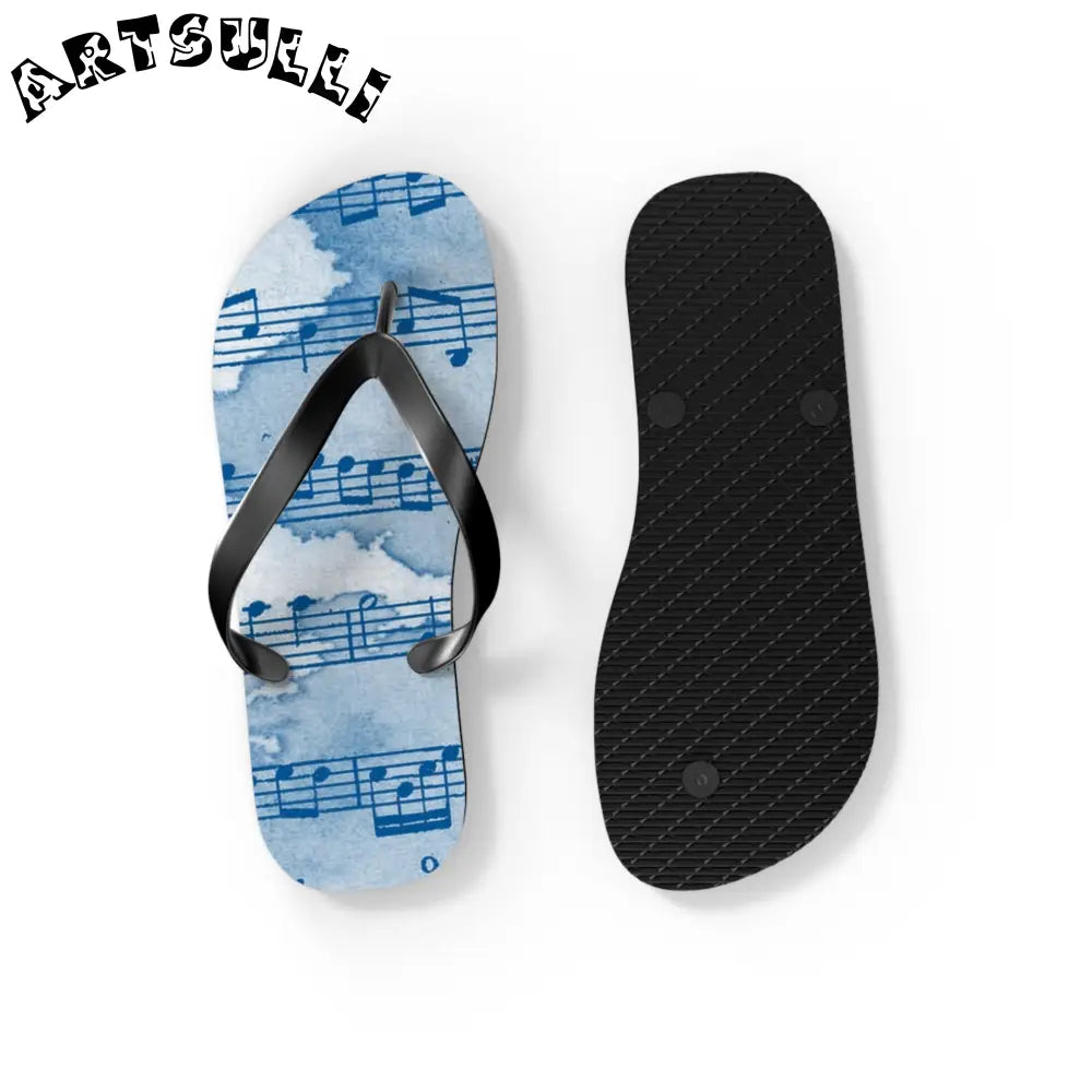 Light Blue Music Note Flip Flops, Artsulli - Art is Long, Life is Short, Shoes, , , , , , , 