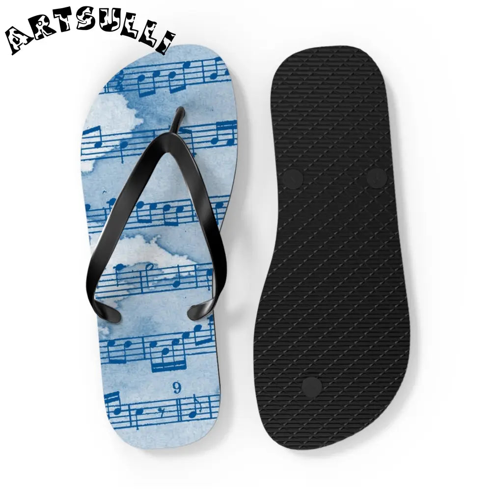 Light Blue Music Note Flip Flops, Artsulli - Art is Long, Life is Short, Shoes, , , , , , , 