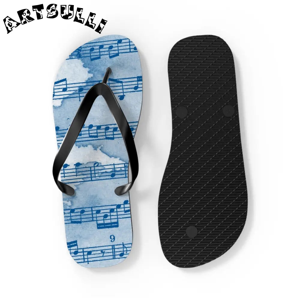 Light Blue Music Note Flip Flops, Artsulli - Art is Long, Life is Short, Shoes, , , , , , , 