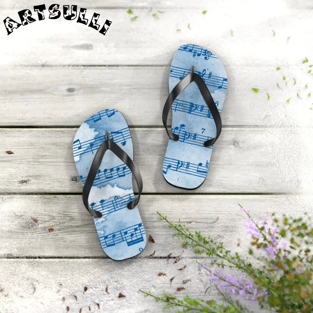 Light Blue Music Note Flip Flops, Artsulli - Art is Long, Life is Short, Shoes, , , , , , , 