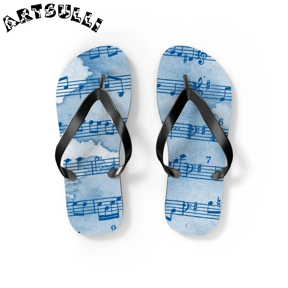 Light Blue Music Note Flip Flops, Artsulli - Art is Long, Life is Short, Shoes, Size, S, Color, Black sole, , , 12268344945742389018
