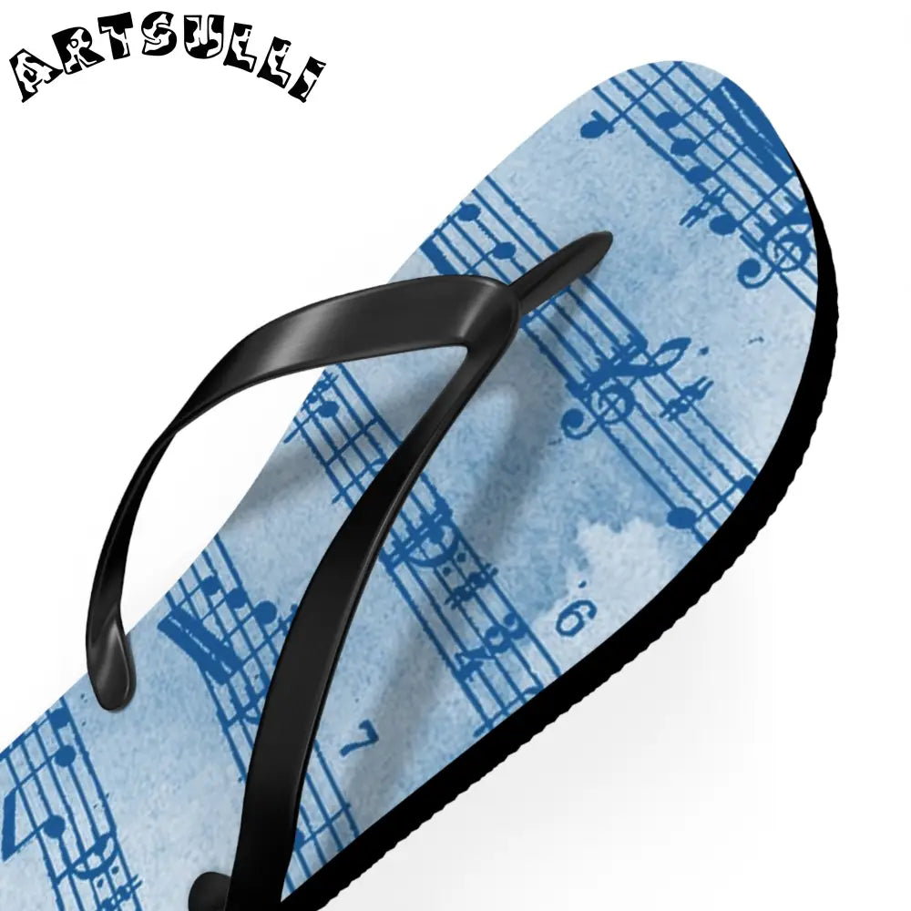 Light Blue Music Note Flip Flops, Artsulli - Art is Long, Life is Short, Shoes, , , , , , , 