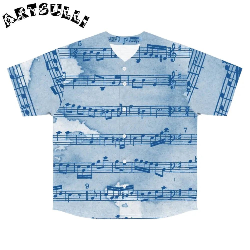 Light Blue Musical Notes Baseball Jersey, Artsulli - Art is Long, Life is Short, All Over Prints, Size, S, Color, Seam thread color automatically matched to design, , , 33055442177463481332