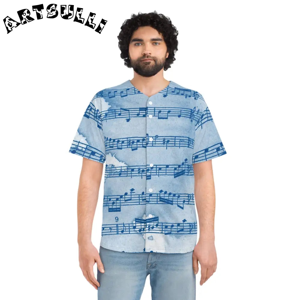 Light Blue Musical Notes Baseball Jersey, Artsulli - Art is Long, Life is Short, All Over Prints, , , , , , , 
