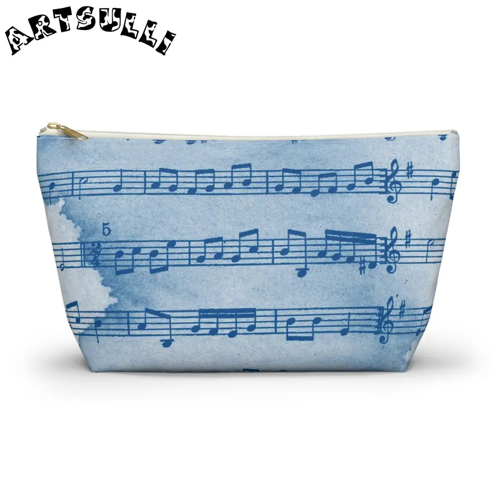 Light Blue Musical Notes Pouch, Artsulli - Art is Long, Life is Short, Bags, Size, Large, Color, White zipper, , , 27995664614746736913