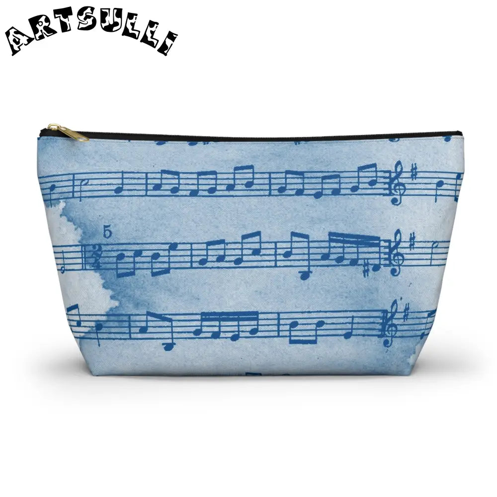 Light Blue Musical Notes Pouch, Artsulli - Art is Long, Life is Short, Bags, Size, Large, Color, Black zipper, , , 14011320850735537212