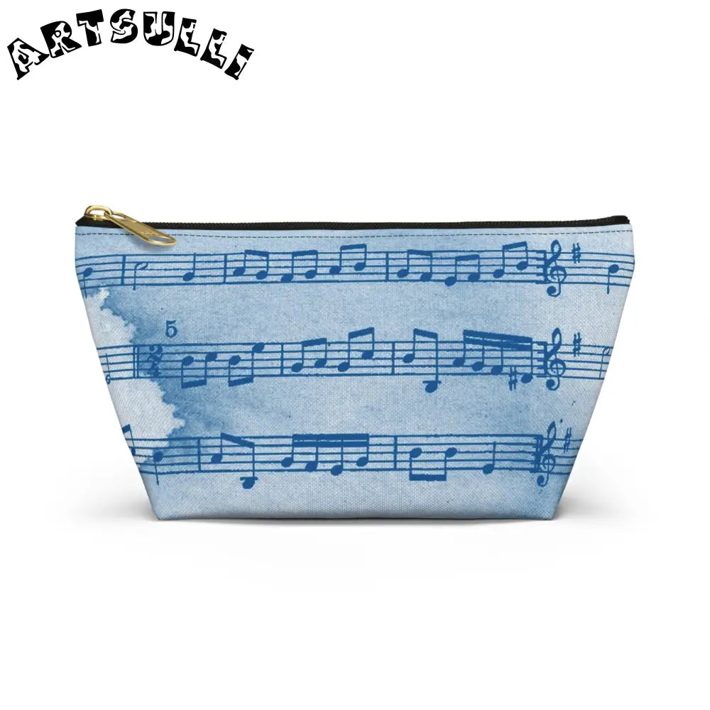 Light Blue Musical Notes Pouch, Artsulli - Art is Long, Life is Short, Bags, Size, Small, Color, Black zipper, , , 52029978213910597854