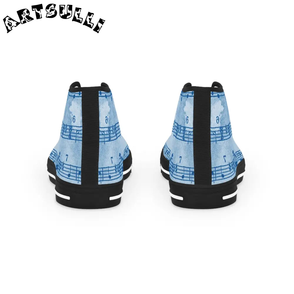 Light Blue Musical Staff High-Top Sneakers, Artsulli - Art is Long, Life is Short, Shoes, , , , , , , 