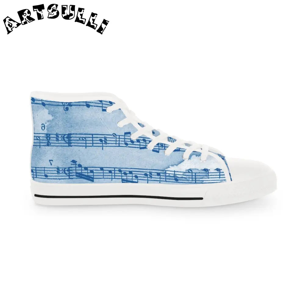 Light Blue Musical Staff High-Top Sneakers, Artsulli - Art is Long, Life is Short, Shoes, , , , , , , 