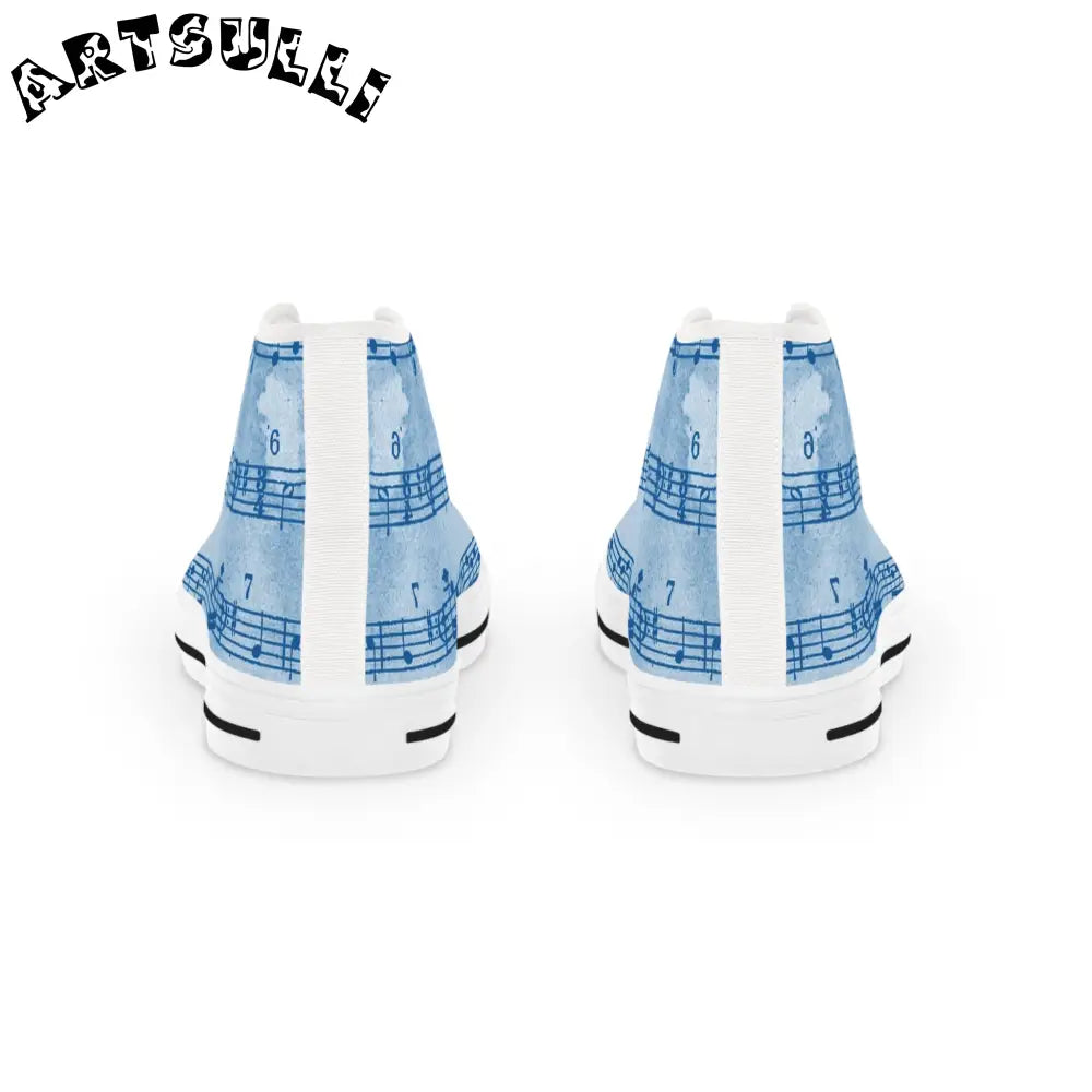Light Blue Musical Staff High-Top Sneakers, Artsulli - Art is Long, Life is Short, Shoes, , , , , , , 
