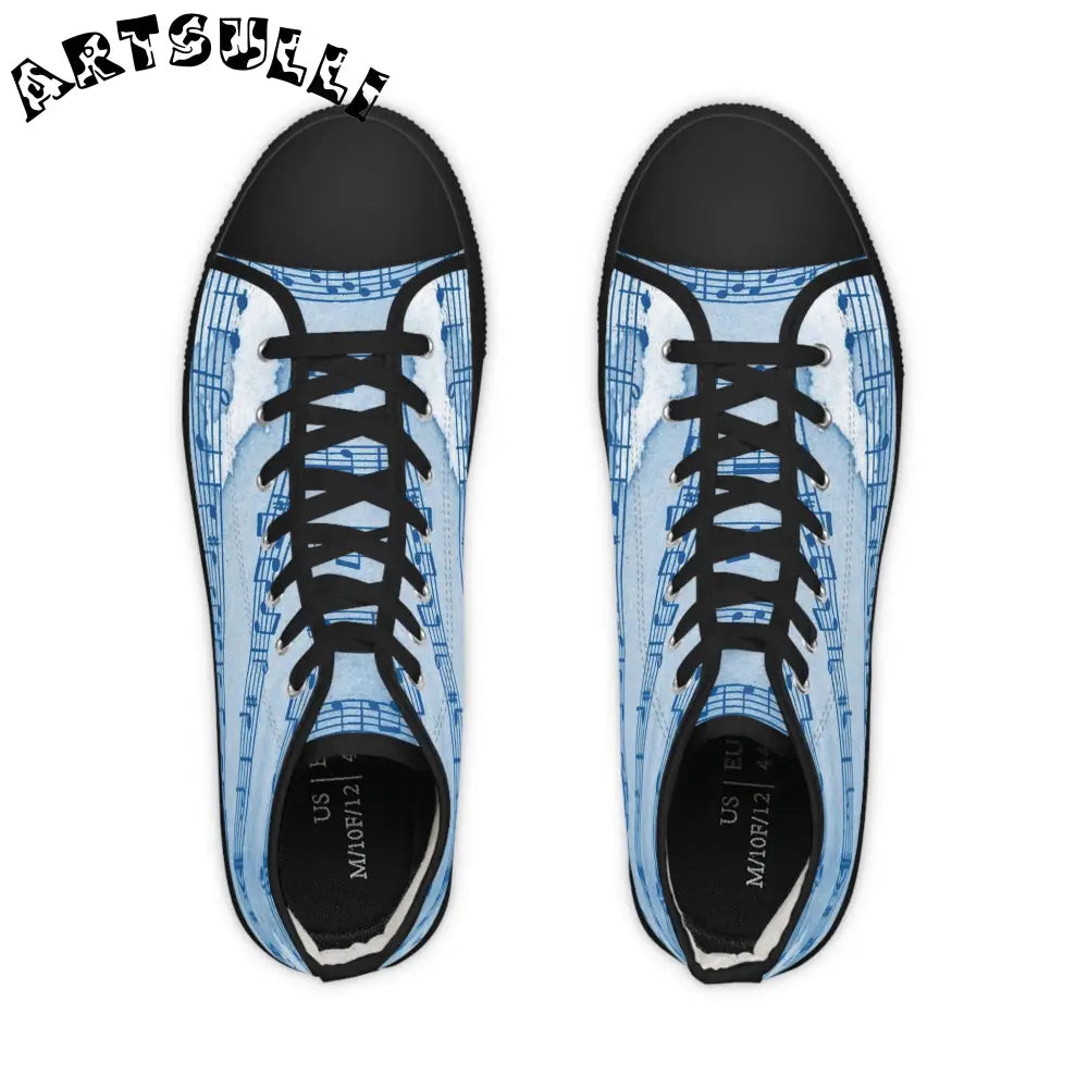 Light Blue Musical Staff High-Top Sneakers, Artsulli - Art is Long, Life is Short, Shoes, , , , , , , 
