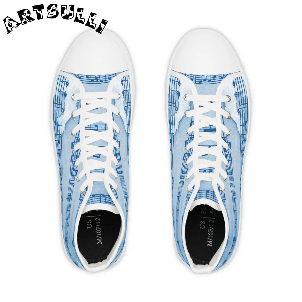 Light Blue Musical Staff High-Top Sneakers, Artsulli - Art is Long, Life is Short, Shoes, , , , , , , 