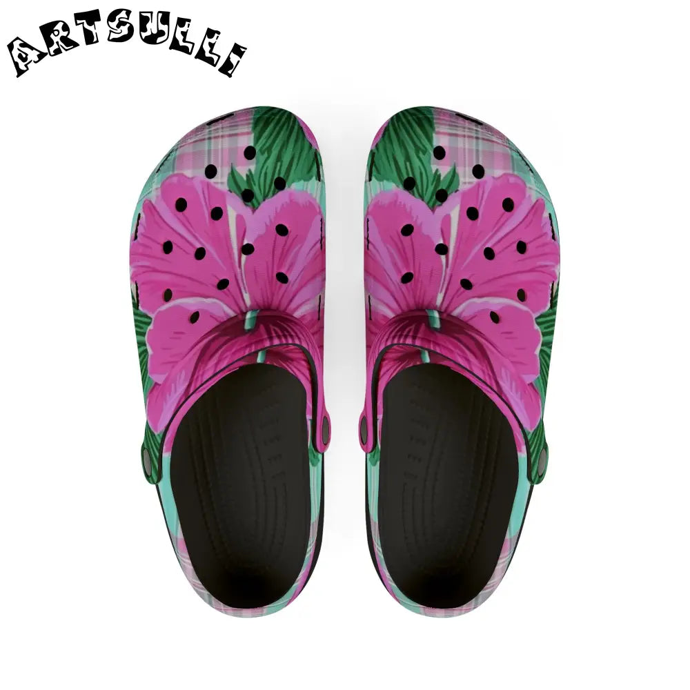 Light Blue & Pink Floral EVA Foam Clogs, Artsulli - Art is Long, Life is Short, Shoes, Size, US 6 (Women's), Color, Black, , , 31114128112977890920