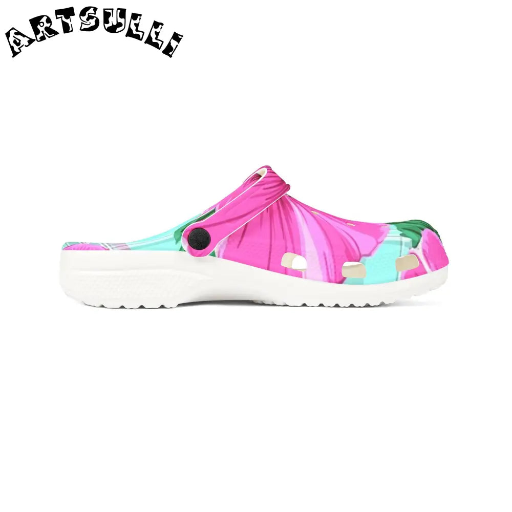 Light Blue & Pink Floral EVA Foam Clogs, Artsulli - Art is Long, Life is Short, Shoes, , , , , , , 