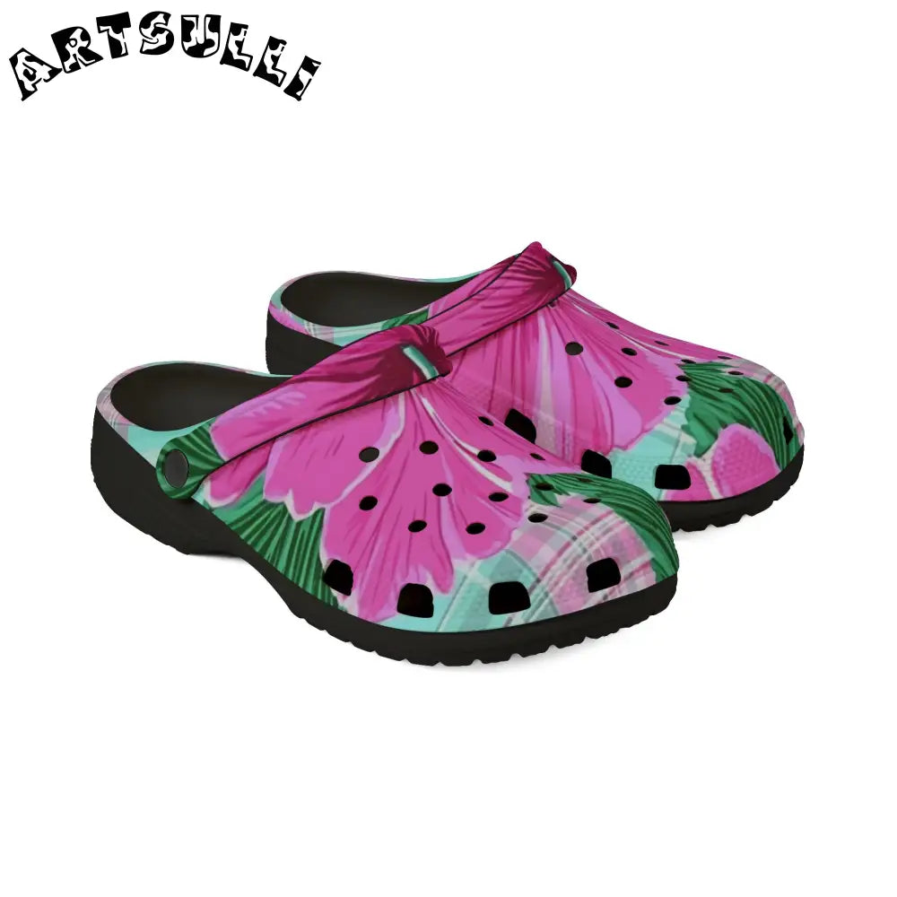 Light Blue & Pink Floral EVA Foam Clogs, Artsulli - Art is Long, Life is Short, Shoes, , , , , , , 