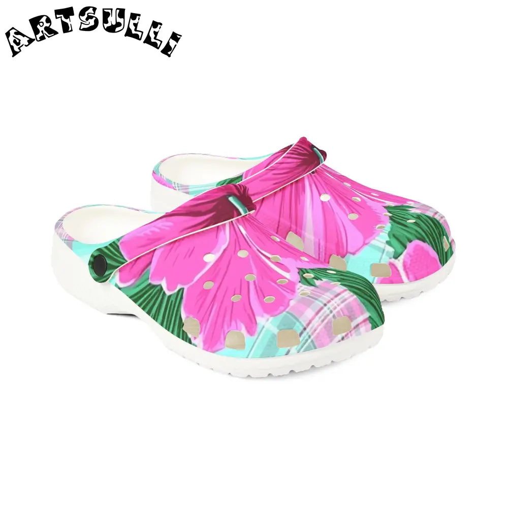 Light Blue & Pink Floral EVA Foam Clogs, Artsulli - Art is Long, Life is Short, Shoes, , , , , , , 