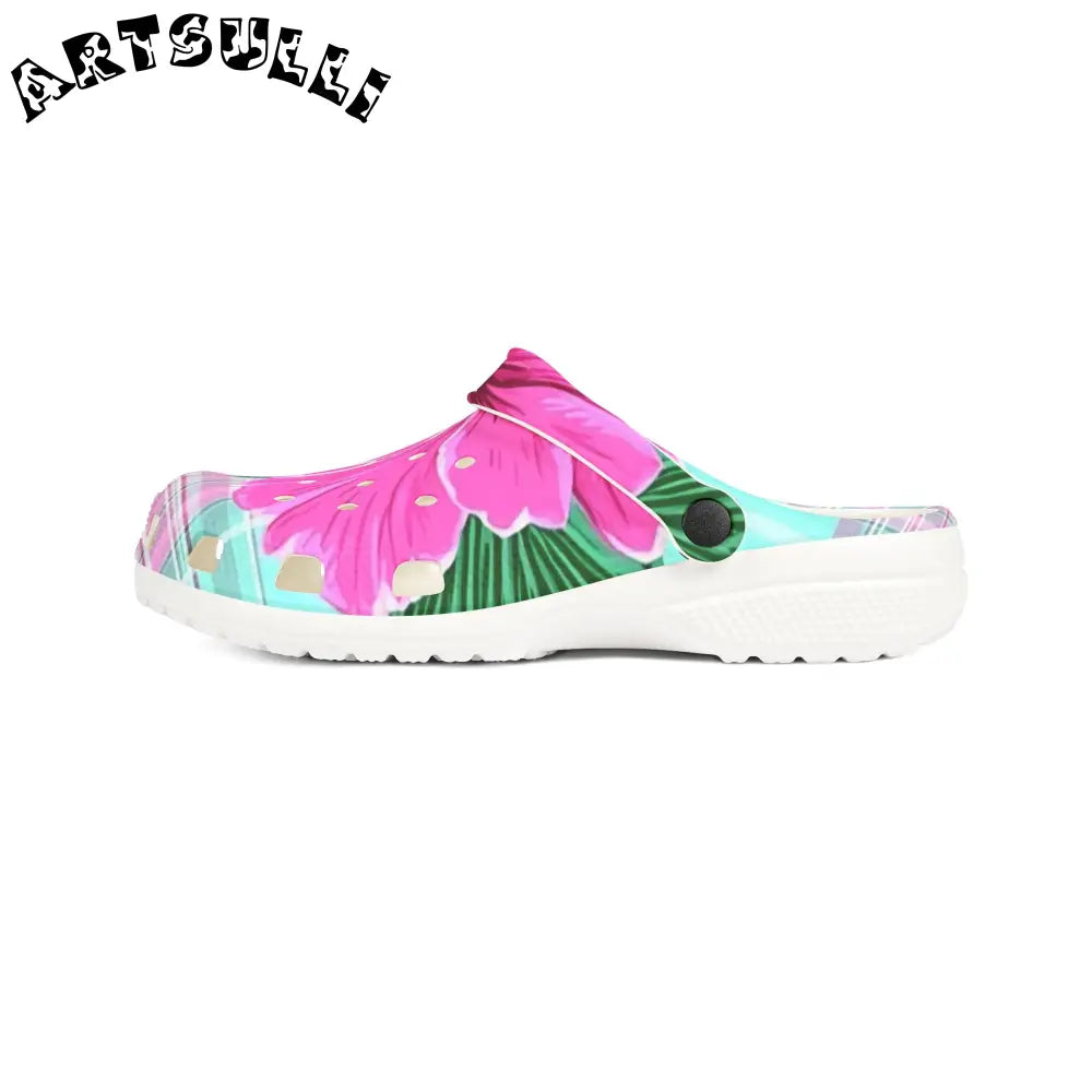 Light Blue & Pink Floral EVA Foam Clogs, Artsulli - Art is Long, Life is Short, Shoes, , , , , , , 