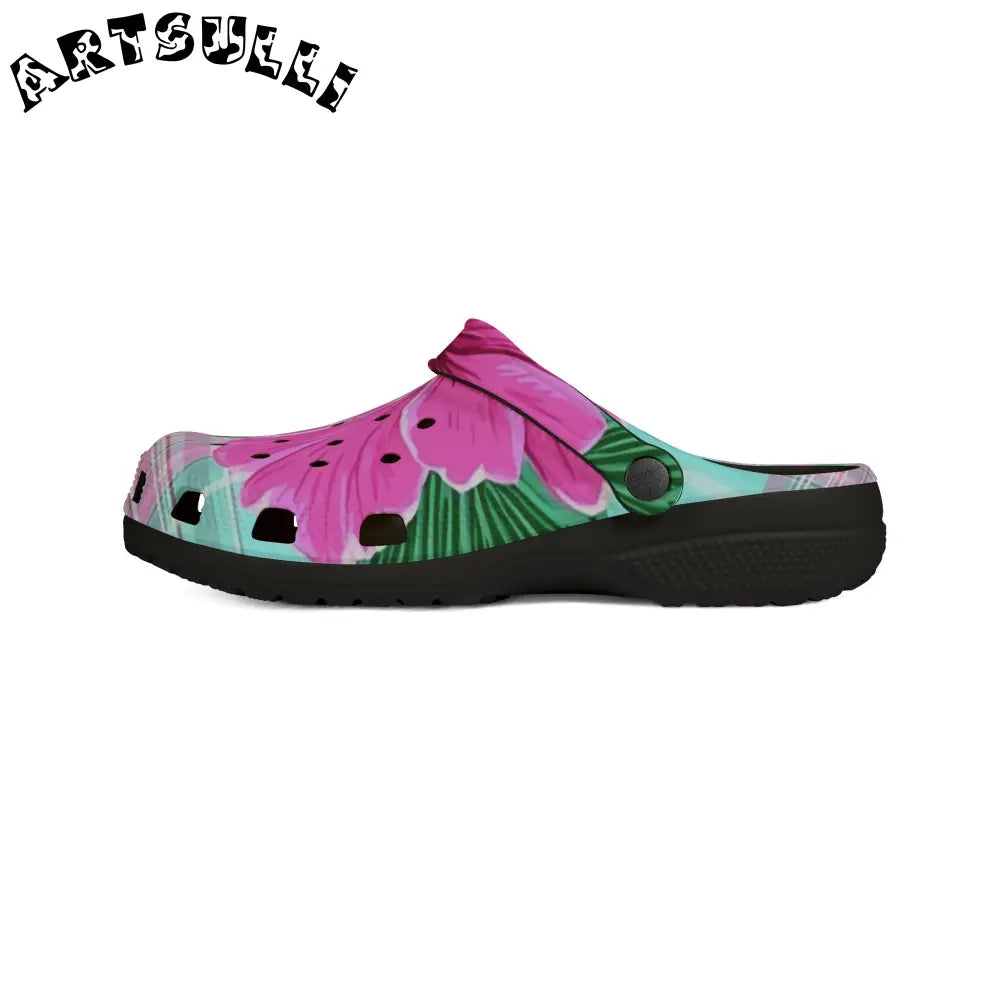 Light Blue & Pink Floral EVA Foam Clogs, Artsulli - Art is Long, Life is Short, Shoes, , , , , , , 