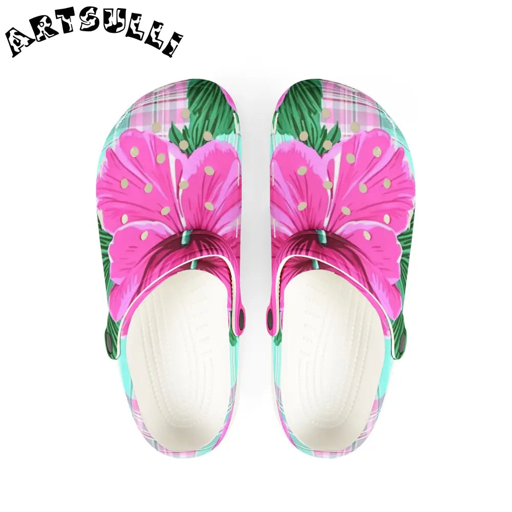 Light Blue & Pink Floral EVA Foam Clogs, Artsulli - Art is Long, Life is Short, Shoes, Size, US 6 (Women's), Color, White, , , 50323153933911598513