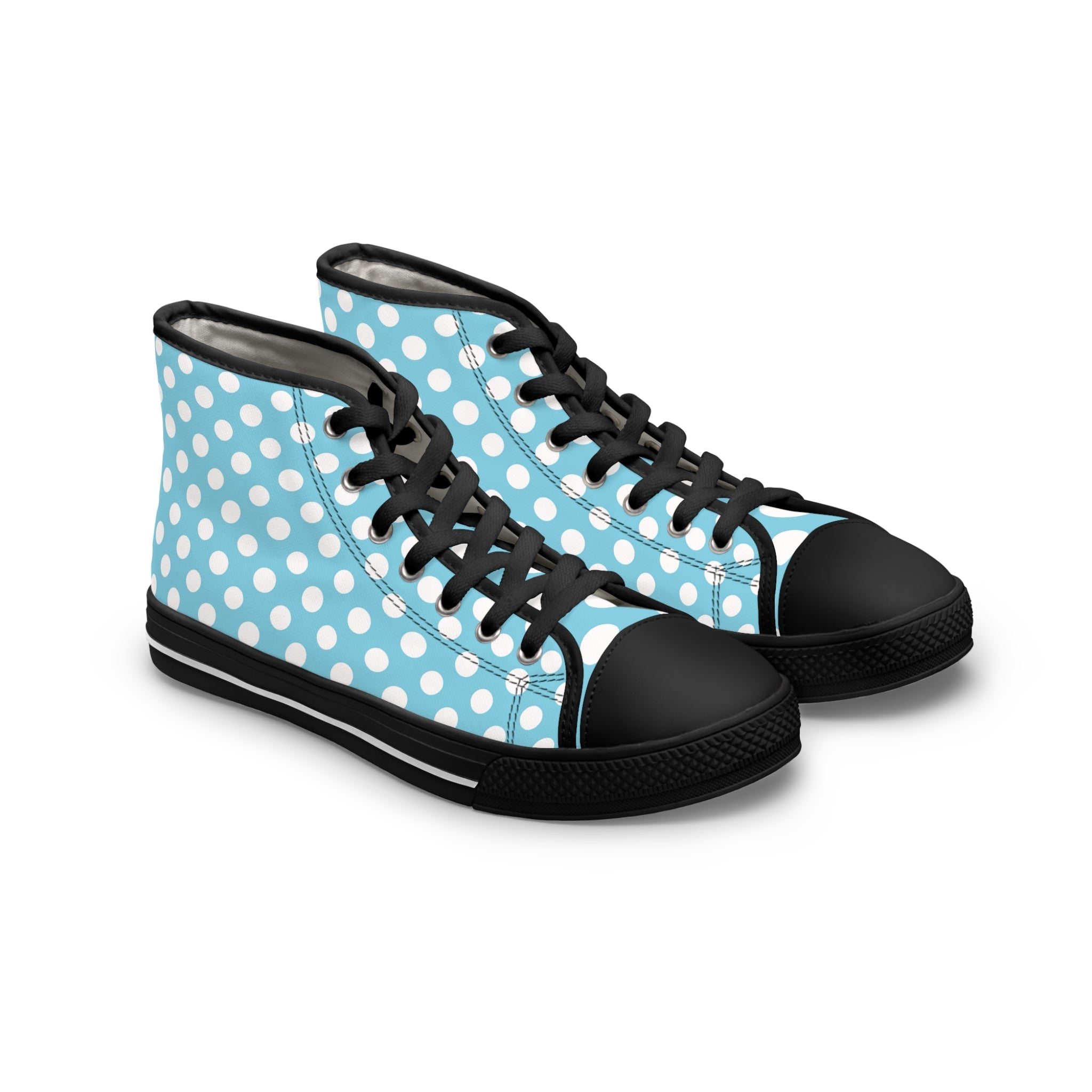 Light Blue Polka Dot High-Top Sneakers, Artsulli - Art is Long, Life is Short, Shoes, Size, US 5.5, Color, Black sole, , , 35614620728723532084