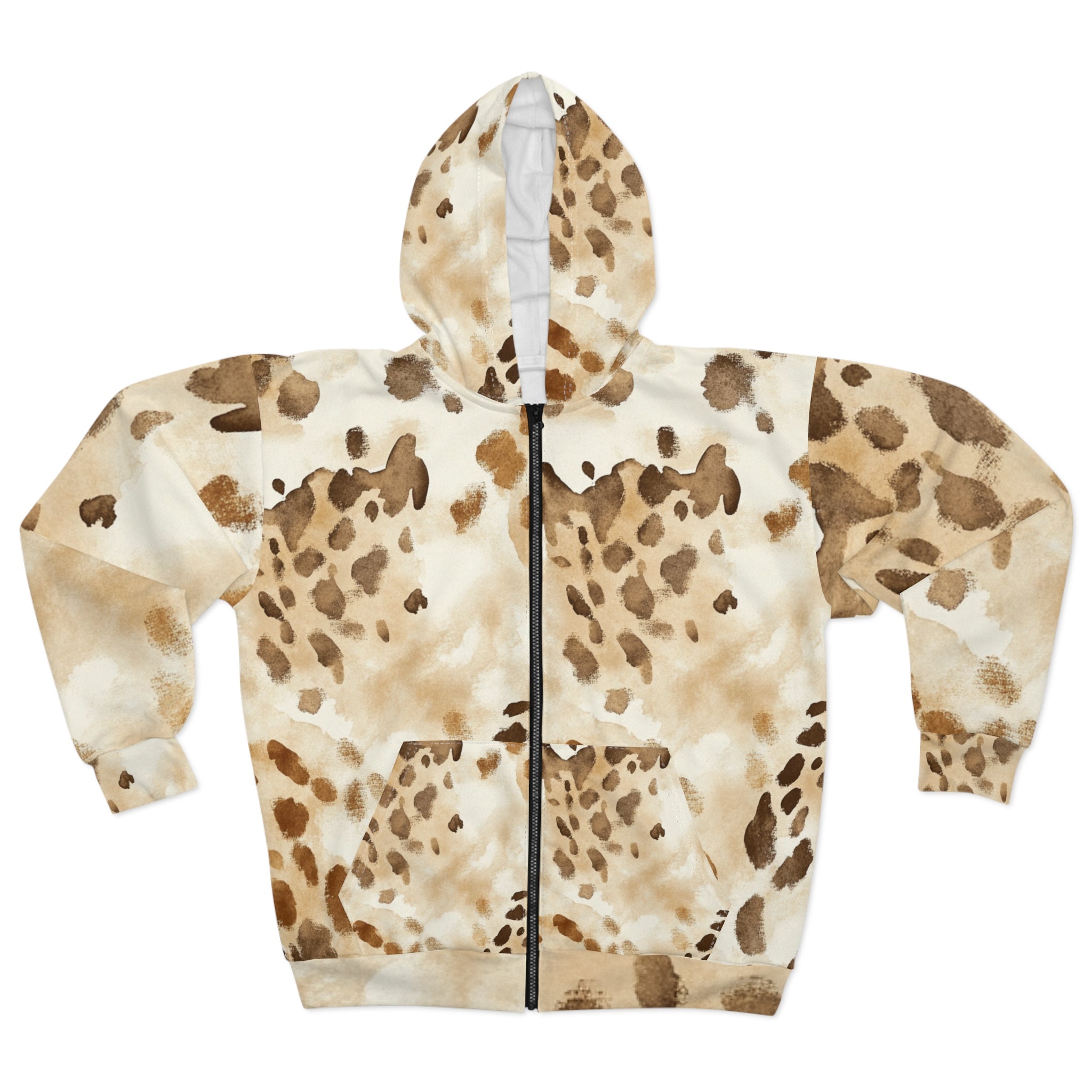 Light Brown Leopard Print Zip Hoodie, Artsulli - Art is Long, Life is Short, All Over Prints, Size, XS, , , , , 14578078484900520331