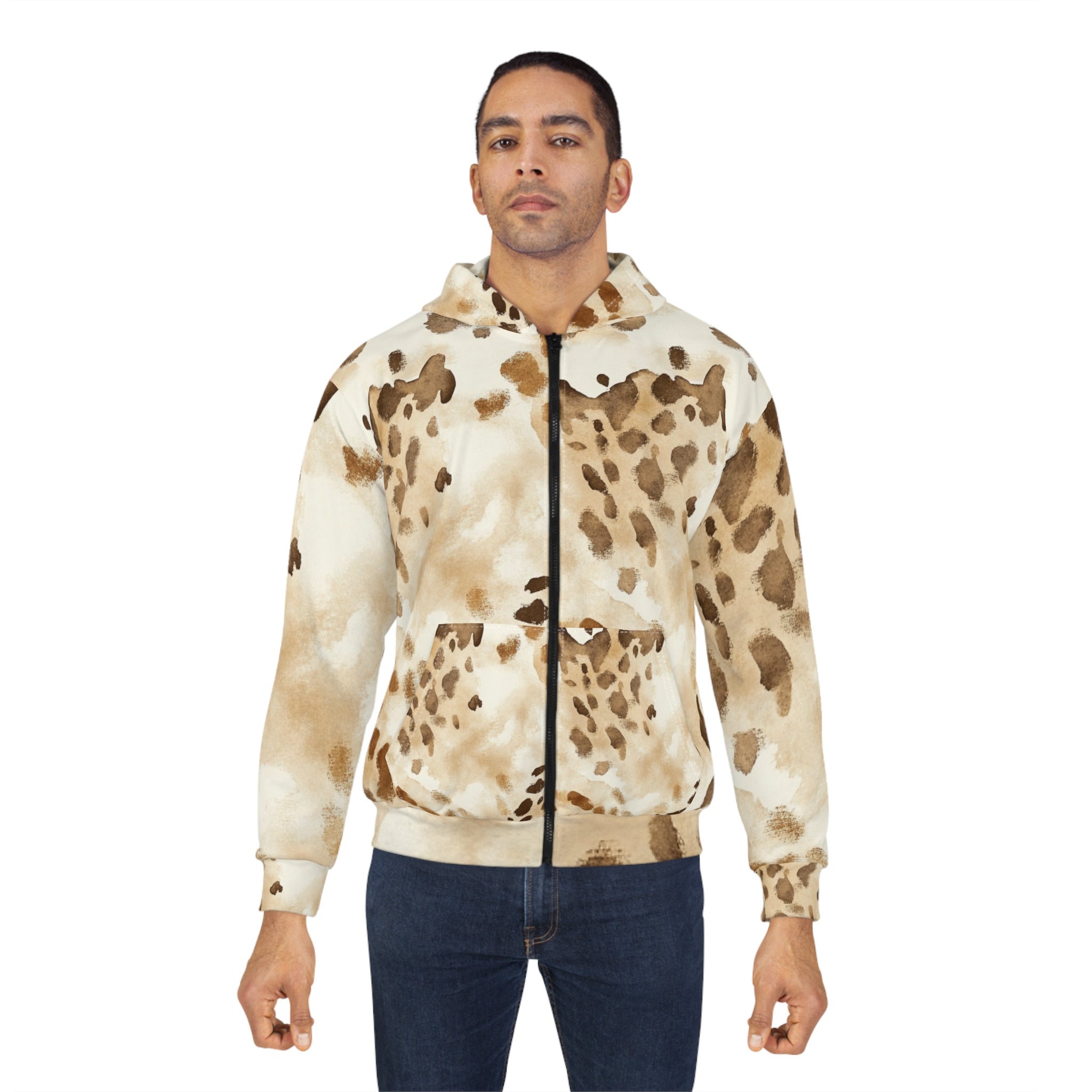 Light Brown Leopard Print Zip Hoodie, Artsulli - Art is Long, Life is Short, All Over Prints, , , , , , , 