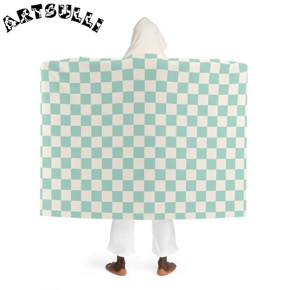 Light Green Checkerboard Hooded Sherpa Fleece Blanket, Artsulli - Art is Long, Life is Short, All Over Prints, , , , , , , 