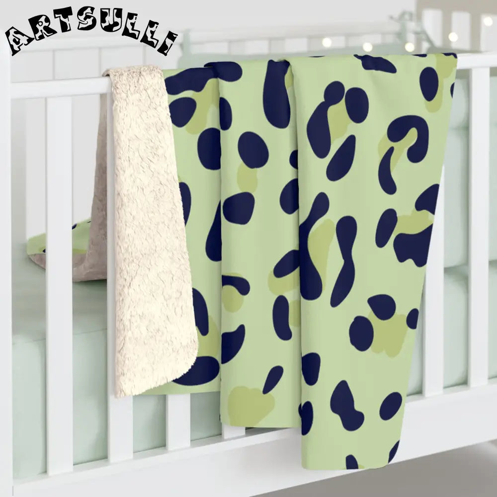 Light Green Leopard Print Sherpa Fleece Blanket, Artsulli - Art is Long, Life is Short, Home Decor, , , , , , , 