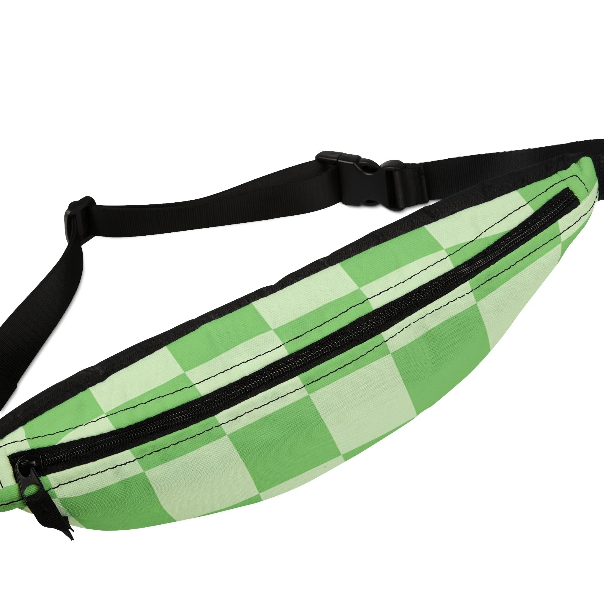 Lightweight Checkerboard Green Fanny Pack, Artsulli - Art is Long, Life is Short, Bags, , , , , , , 