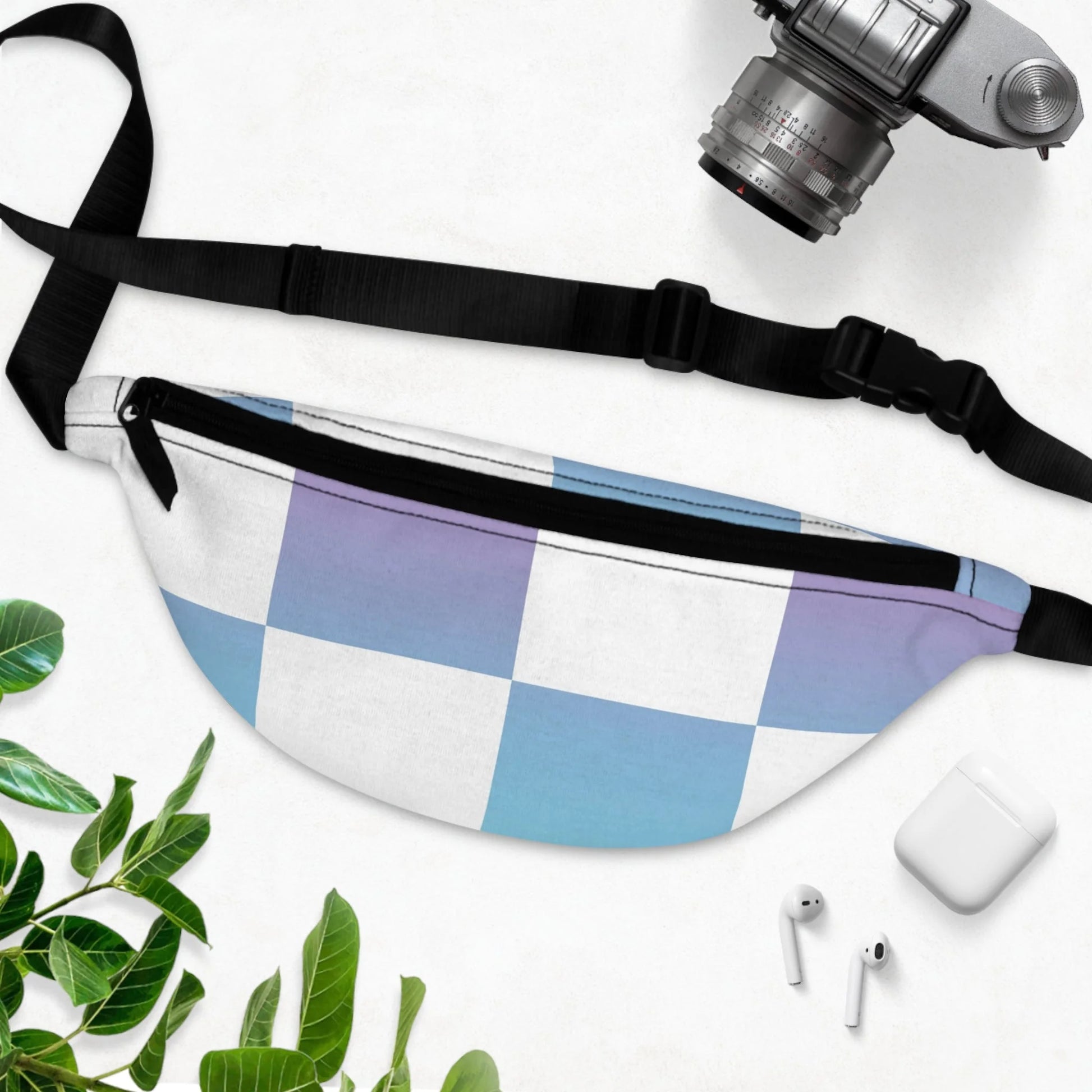 Lightweight Vaporwave Check Fanny Pack, Artsulli - Art is Long, Life is Short, Bags, , , , , , , 