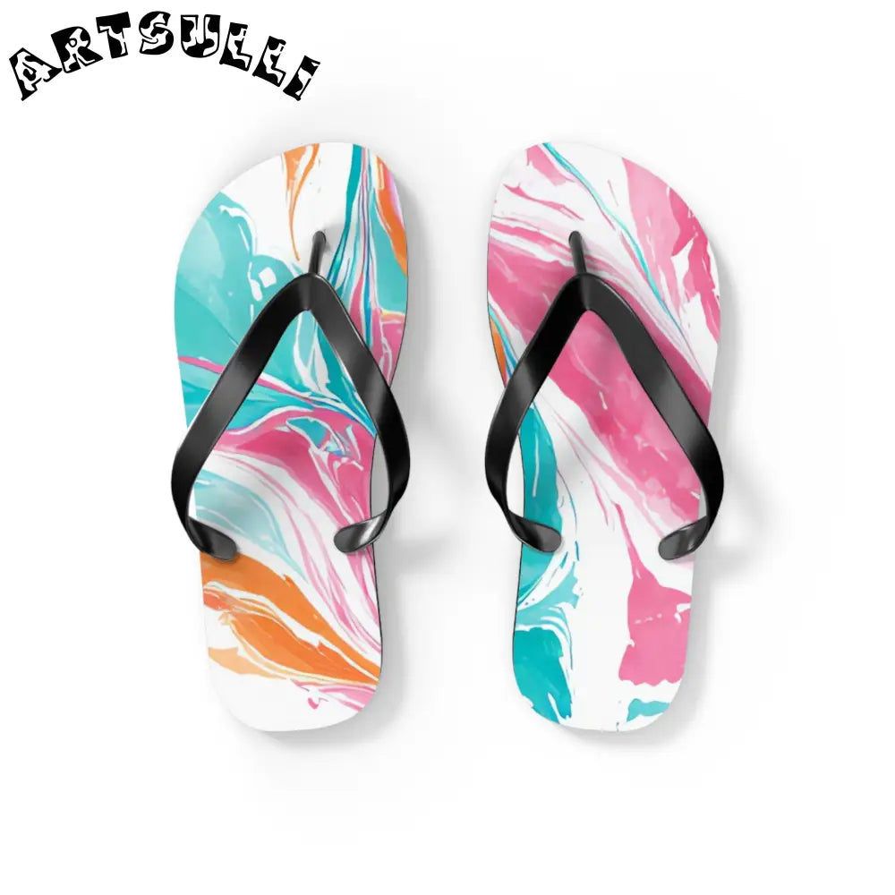 Liquid Pastel Spill All-Day Comfort Flip Flops, Artsulli - Art is Long, Life is Short, Shoes, Size, S, Color, Black sole, , , 30211102304936943214