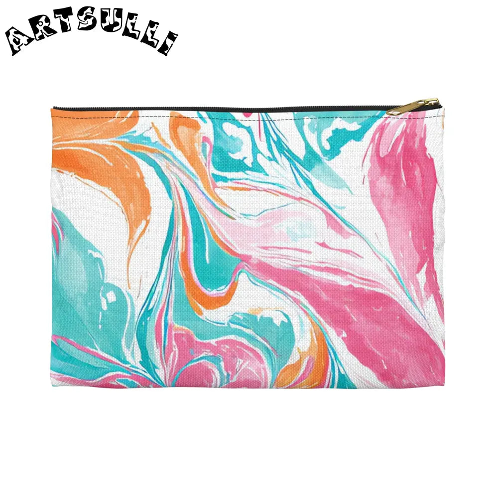 Liquid Pastel Spill Polyester Flat Pouch, Artsulli - Art is Long, Life is Short, Bags, Size, Small, Color, Black zipper, , , 27511697534359758101