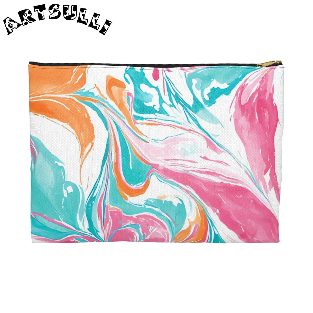 Liquid Pastel Spill Polyester Flat Pouch, Artsulli - Art is Long, Life is Short, Bags, Size, Large, Color, Black zipper, , , 47492051099017843033