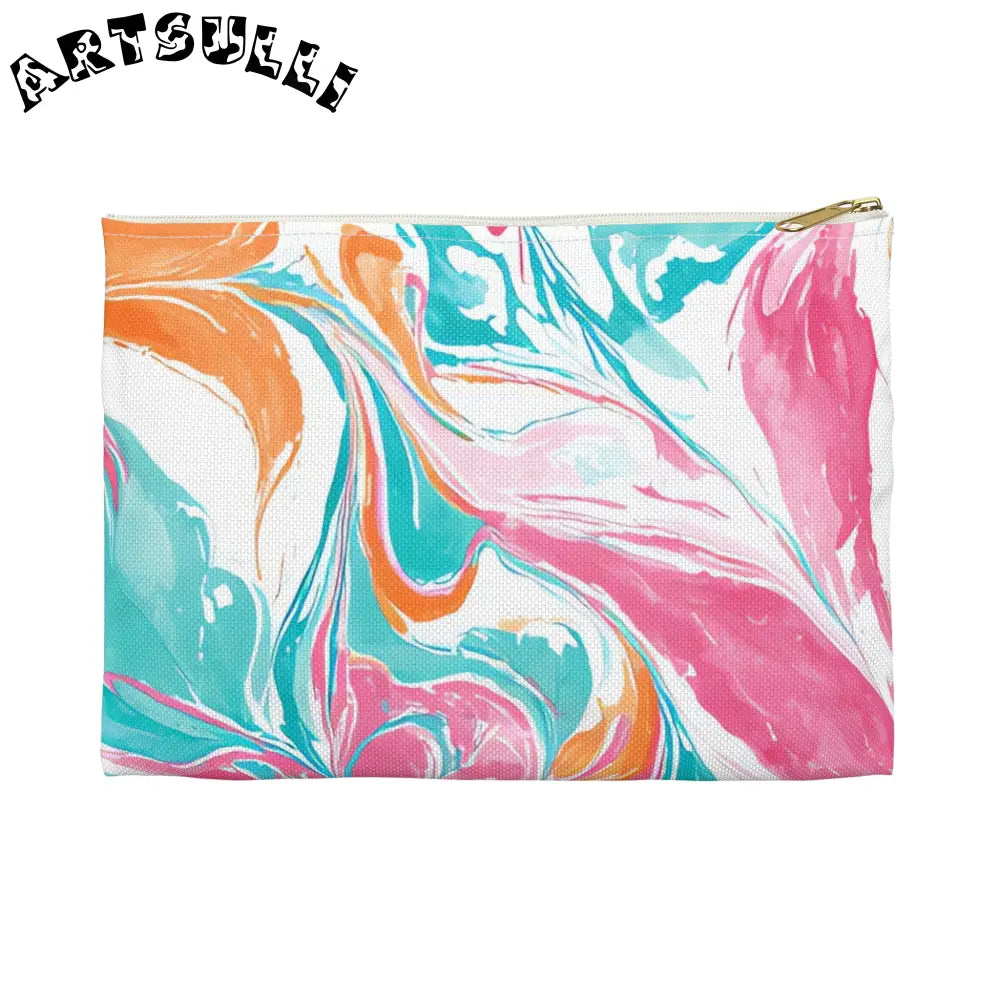 Liquid Pastel Spill Polyester Flat Pouch, Artsulli - Art is Long, Life is Short, Bags, Size, Small, Color, White zipper, , , 10358739379229566950