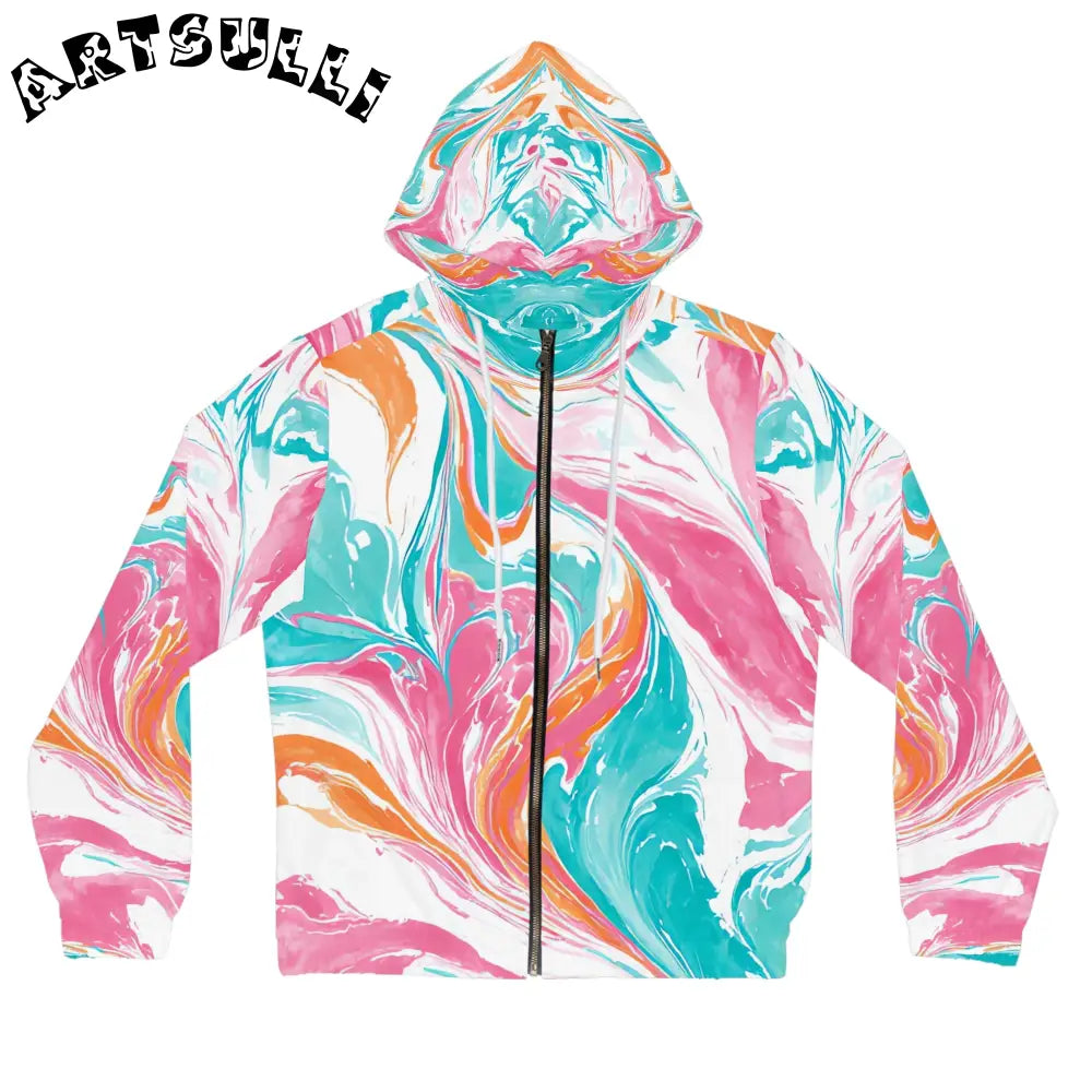 Liquid Pastel Spill Womens Zip Hoodie, Artsulli - Art is Long, Life is Short, All Over Prints, Size, XS, Color, White, , , 18080756703931145012